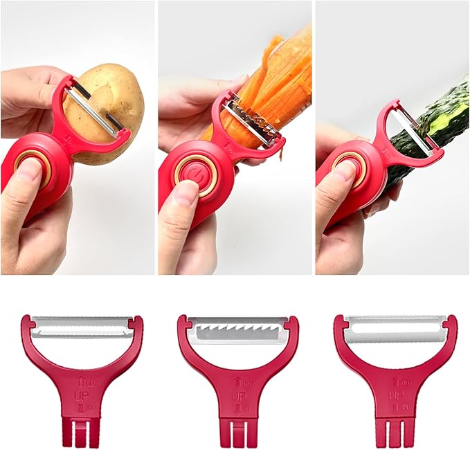3-in-1 Electric Peeler | Auto Blade for Fruits/Vegetables | 3 Interchangeable Blades | Type-C Charging,Battery Capacity 1500 mAh | Kitchen, Travel, Camping