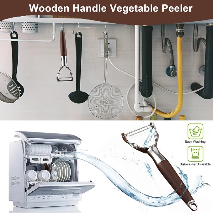 Premium Vegetable Peeler - Stainless Steel Serrated Y Potatoe Peeler for Veggie, Carrots, Apples - Ultra Sharp Swivel Blade Fruit Peeler with Ergonomic Natural Wood Handle