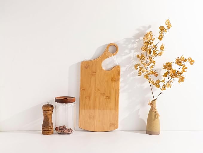 Unique Design Bamboo Cutting Board for Kitchen Wood Cutting Board for Chopping Meat, Fruits, Vegetables, Cheese, Knife Friendly Serving Tray with Handle and hole