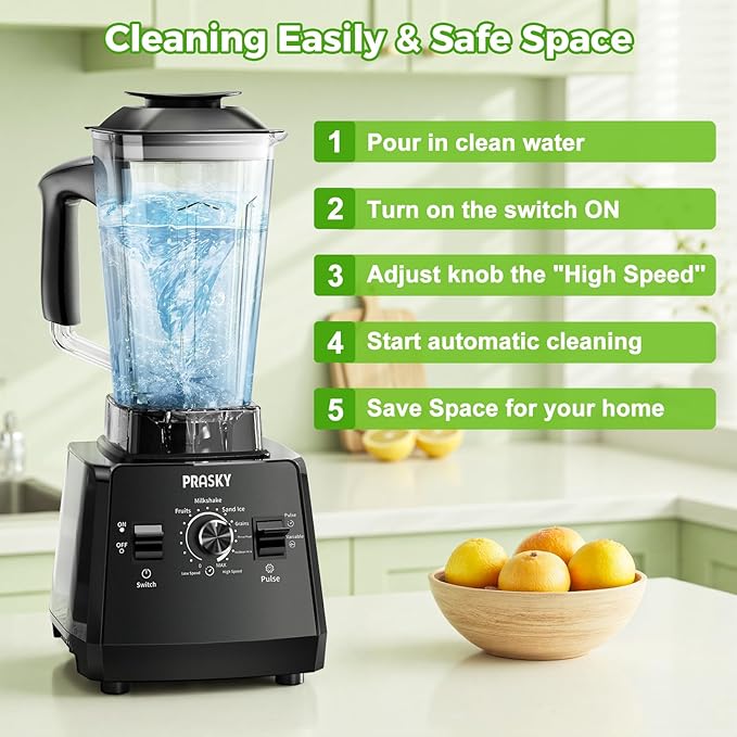 Professional Blender,Smoothies Blenders, PRASKY Max.2400Watts/1000Watts Blender and Grinder Combo 25000RPM Powerful Kitchen 68oz BPA Free 2 Containers Countertop Blenders Ice Crushing
