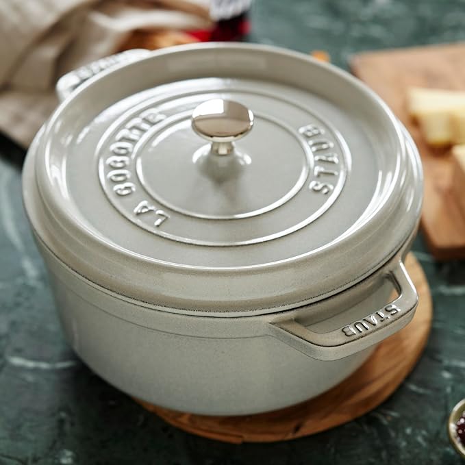 Staub Cast Iron 7-qt Round Cocotte - White Truffle, Made in France