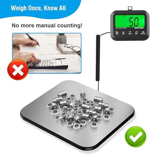 Shipping Scale, 440 lbs/10g Highly Accurate Postal Scale with Hold/Tare/Pcs, Digital Postage Scale with LCD Display for Packages/Luggage/Post Office/Dog, Battery & USB Cable Included