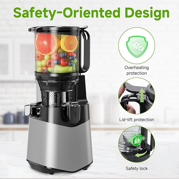 Cold Press Juicer, 5.8" Wide Feed Chute, 400W Slow Masticating Juicer Extractor Supports High Juice Yield, Whole Vegetables & Fruits, Dark Grey