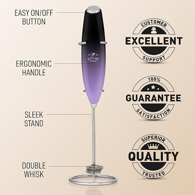 Zulay Kitchen Whisk Milk Frother with 4 Duracell Batteries - Powerful Handheld Foam Maker for Coffee, Lattes, Matcha, Hot Chocolate & Cappuccinos - Whip Creamy Froth in Seconds
