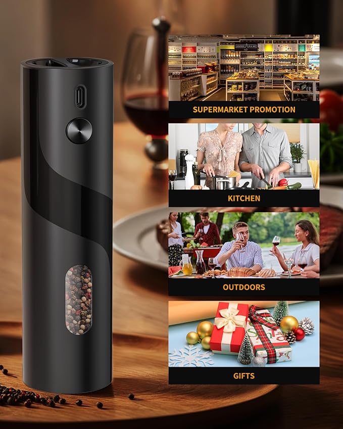 CIRCLE JOY Electric Pepper Mill Grinder, Top-Refill Rechargeable Black Pepper Grinder with Upgraded Large Capacity for Home BBQ, Adjustable Coarseness, Led Light