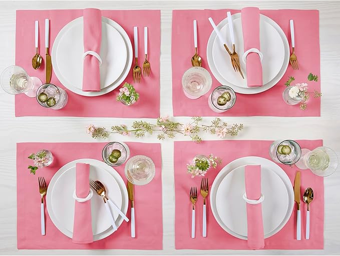 Solino Home Linen Cloth Placemats Set of 4 - 100% Pure Linen Pink Carnation Placemats 14 x 19 Inch - Fete