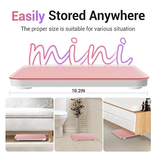 Ovutek Bathroom Scale for Body Weight, Highly Accurate Digital Weighing Machine for People, Upgraded Batteries Included, Compact Size, LED Display, High Standards Sturdy Tempered Glass, 400lb, Pink