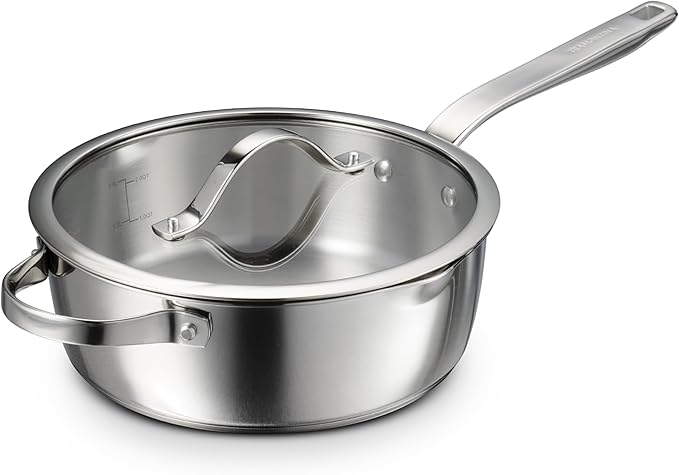 Tramontina Tempo Tri-Ply Base Stainless Steel 3.5-Quart Saute Pan with Glass Lid, Induction-Ready Cooking Pan, Oven-Safe, Dishwasher-Safe
