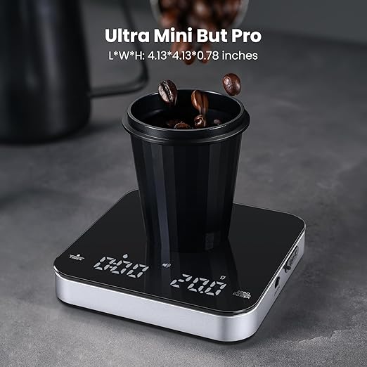 Maestri House Mini Coffee Scale Barista Kit with 100g Calibration Weight & Carrying Case, Rechargeable Espresso Scale with Timer, 0.1g Precision 2kg Kitchen Scale, Portable for Pour Over & Travel