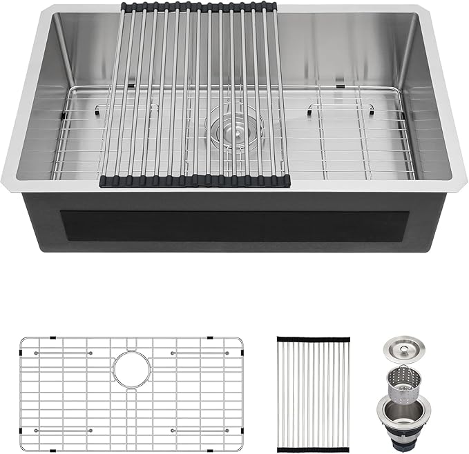 33 Inch Undermount Kitchen Sink 33x19 Stainless Steel 16 Gauge Single Bowl Kitchen Sink with Round Corners Under Mount 33x19x9 Inch