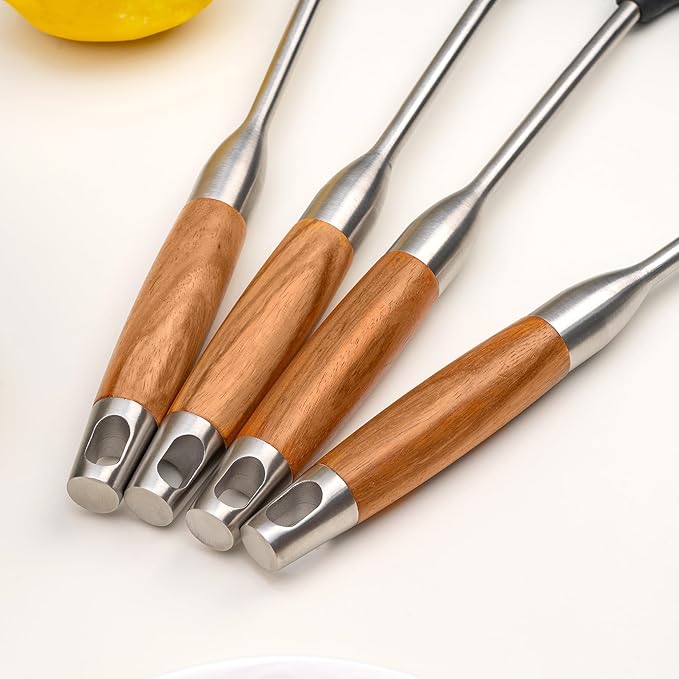 FJNATINH Silicone Spatulas and Turner Set - Non Stick Turners, Stainless Steel Coated with Silicone Cooking Utensils Set with Wooden Handle, Heat Resistant Spatulas for Fish, Eggs, Pancakes,2PCS