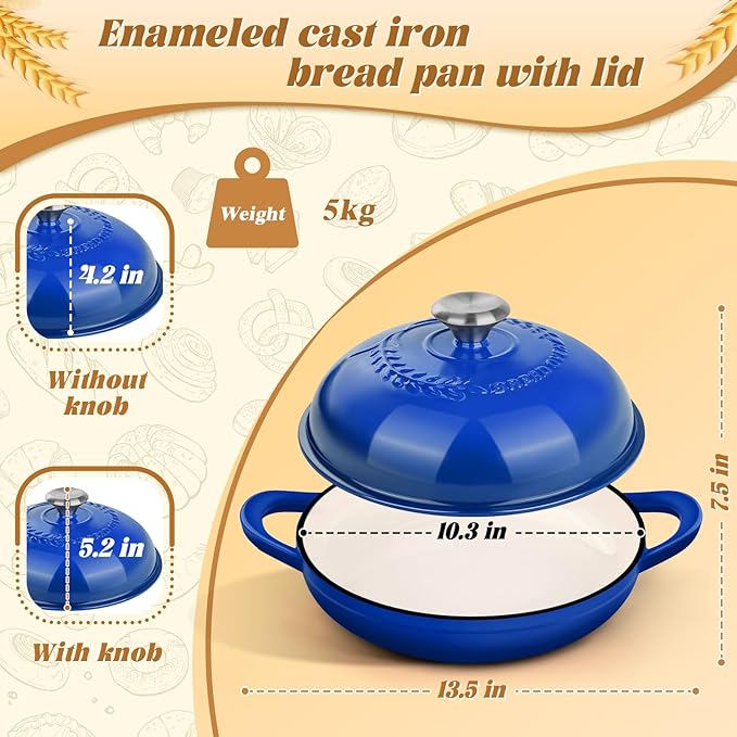 Dutch Oven Bread Baking Pot with Lid 6QT Enameled Cast Iron Oven, Gradient Blue Design & Sourdough Kit (Silicone Sling) for Artisan Bread Making