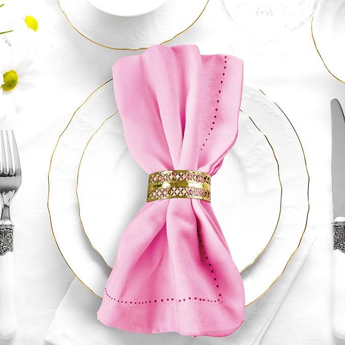 Urban Villa Easter Cloth Napkins Hemstitch Solid Pink 100% Cotton Absorbent Dinner Napkins (Set of 12) 20x20 Inches Soft Durable Washable Reusable Ideal for Everyday Use Wedding Parties Cloth Napkins