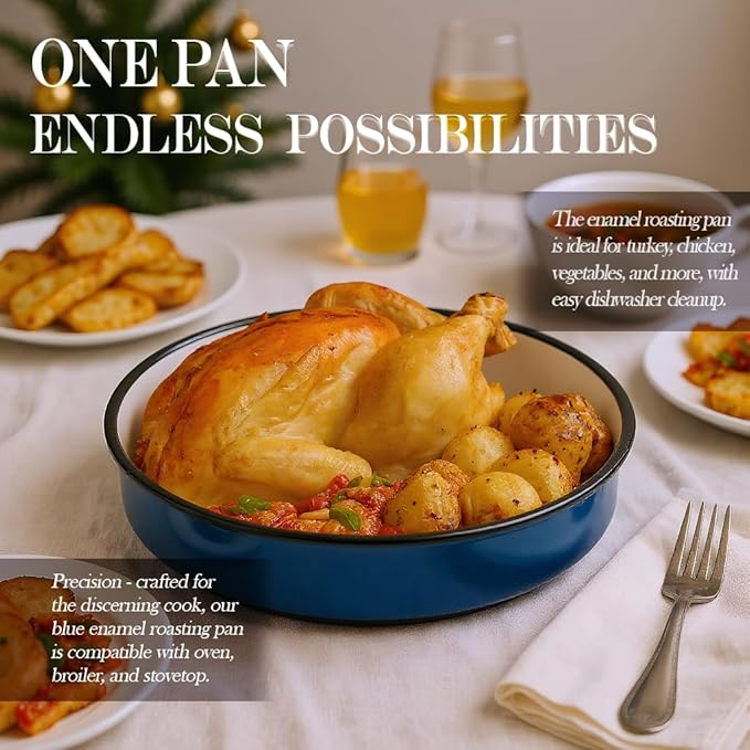 3-Pack Enamel Roasting & Baking Pan Set 10/12/14 Inch Round Deep Cake Pans for Turkey Pizza Casseroles Desserts Oven & Dishwasher Safe up to 932F Thanksgiving Holiday Gifts & Baking Dishes