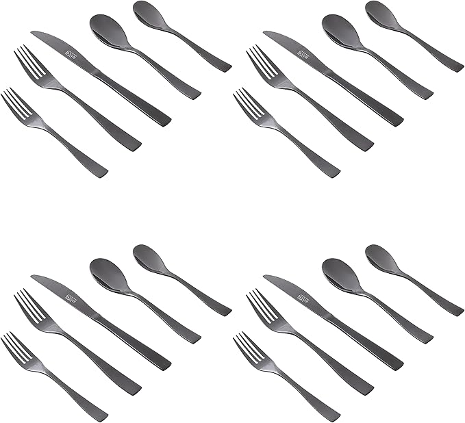 Gibson Elite Holland Road 20-Piece Flatware Silverware Set - Stainless Steel Utensils - Forks, Spoons, Knives -Service for 4 - Black (Pack of 4)