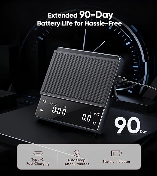 Rechargeable Coffee Scale with Timer, Mini Espresso Scale 2kg/0.1g High Precision Scale for Espresso & Pour-Over Coffee, Portable Digital Food Kitchen Scale
