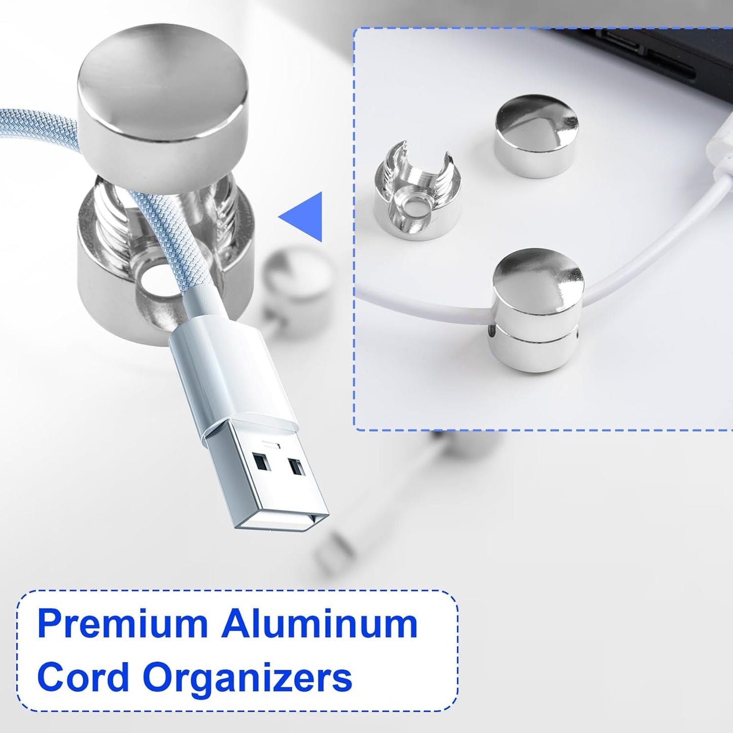 3 Sets Charger Holders for Cords, Silver Adjustable Cable Anchor Holders, Adhesive Metal Cord Clips, Cable Management Wire Organizers for Desk, Office, Nightstand