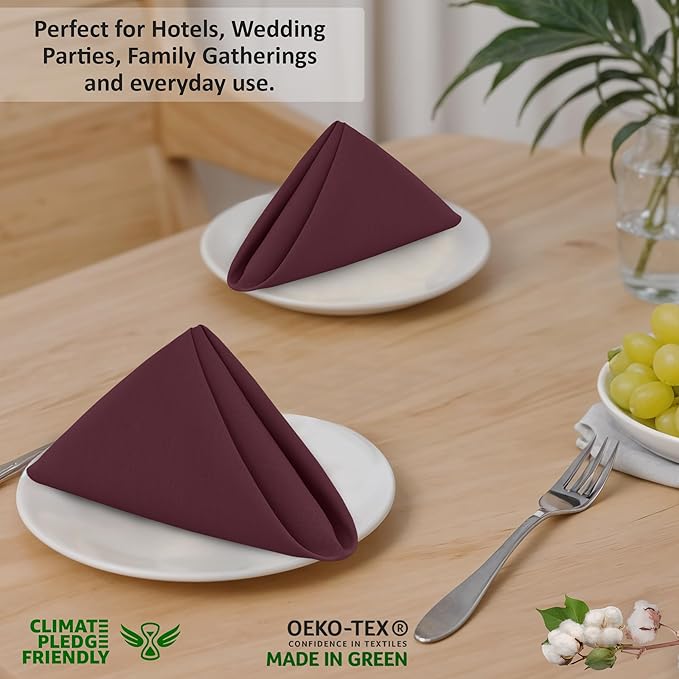 Ruvanti Cloth Napkins Set of 6, 18x18 Inches, 100% Cotton, Washable, Soft & Absorbent, Perfect for Wedding, Christmas, ‎Thanksgiving Dinners - Burgundy