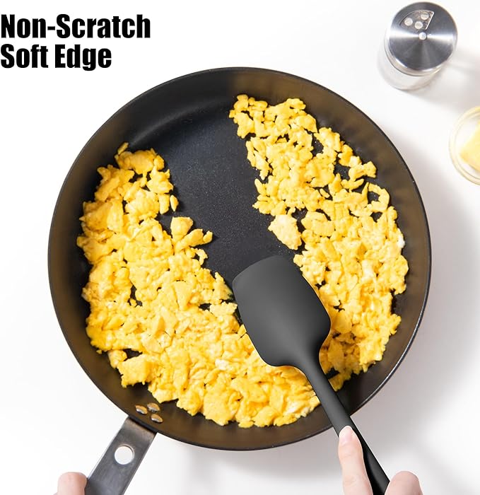 Heat Resistant Silicone Spoon Spatula, Doosu 600°F High Temp Flexible Cooking Spoons Kitchen Rubber Spoonula Scratch-Proof for Mixing Stirring Scraping Serving Non-Stick Cookware (11.4in, Black)