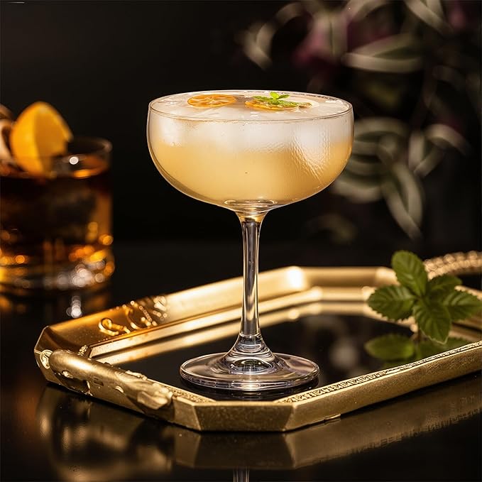 KAMMAK Coupe Glasses Set of 2, 6.7oz Crystal Cocktail Glasses, Classic Cocktail Glassware for Espresso Martini, Margarita, Manhattan, Modern Bar Drinkware for Party, Beach, Anniversary