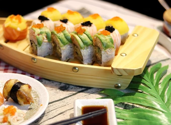 Kichgather 14.5“ Wooden Sushi Serving Tray Boat Plate for Restaurant or Home