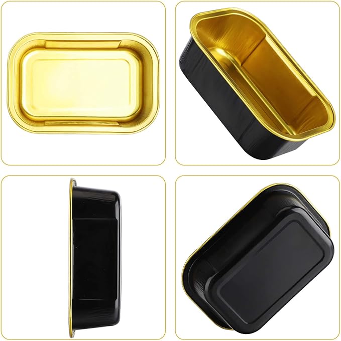 EUSOAR Aluminum Foil Cups, 5.7oz 50pcs Baking Cups with Lids, Snacks Desserts Flan, Cupcake Pie Ramekin, Recyclable Catering Shower Wedding Party Favor Baking Cups-Black Gold