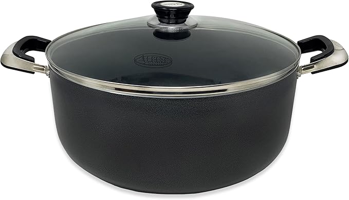 Alpine Cuisine 18 Quart Non-stick Stock Pot with Tempered Glass Lid and Carrying Handles, Multi-Purpose Cookware Aluminum Dutch Oven for Braising, Boiling, Stewing