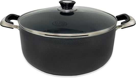 Alpine Cuisine 18 Quart Non-stick Stock Pot with Tempered Glass Lid and Carrying Handles, Multi-Purpose Cookware Aluminum Dutch Oven for Braising, Boiling, Stewing