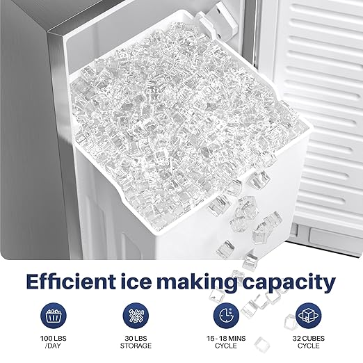 Coolake 15 Inch Wide Under Counter Ice Maker, 80lbs/Day Built-in Freestanding Ice Machine with 25lbs Storage Bin, Stainless Steel Self-Cleaning LCD Panel, Under Cabinet Ice Maker for Home Office