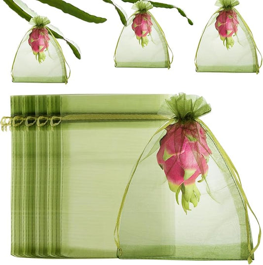 100 Pcs Fruit Protection Bags, 6x9inch Fruit Netting Bags, Green Drawstring Mesh Bags Fruit Cover Pest Barrier for Mangoes Tomatoes Fruit Trees Veggies Garden