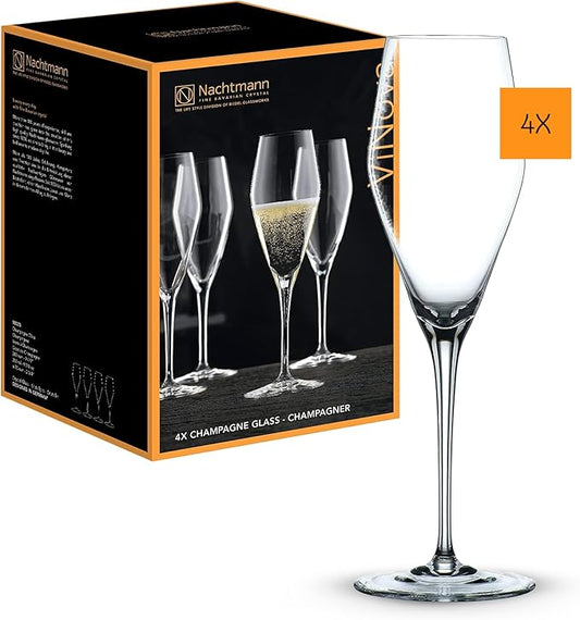 Nachtmann ViNOVA Champagne Flutes (Set of 4) - 9 oz Crystal Stemmed Sparkling Wine Glasses, Modern Design, Elegant Gift-Ready Packaging, Dishwasher Safe Modern Glassware, Made in Germany