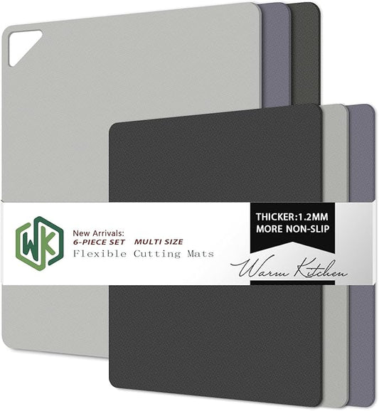 WK Flexible Plastic Cutting Boards for Kitchen Set of 6, Non Slip Cutting Board Mats with Hole, Cutting Boards for Meat, BPA Free, Dishwasher Safe, Multi Size