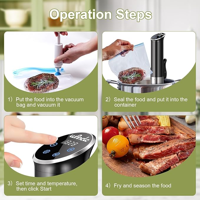 Sous Vide, Wancle 1100W Immersion Circulator, IPX7 Sous Vide Cooker, Small Space-Saving Design, Sous Vide Machines with Accurate Temperature Control, Black, 120V