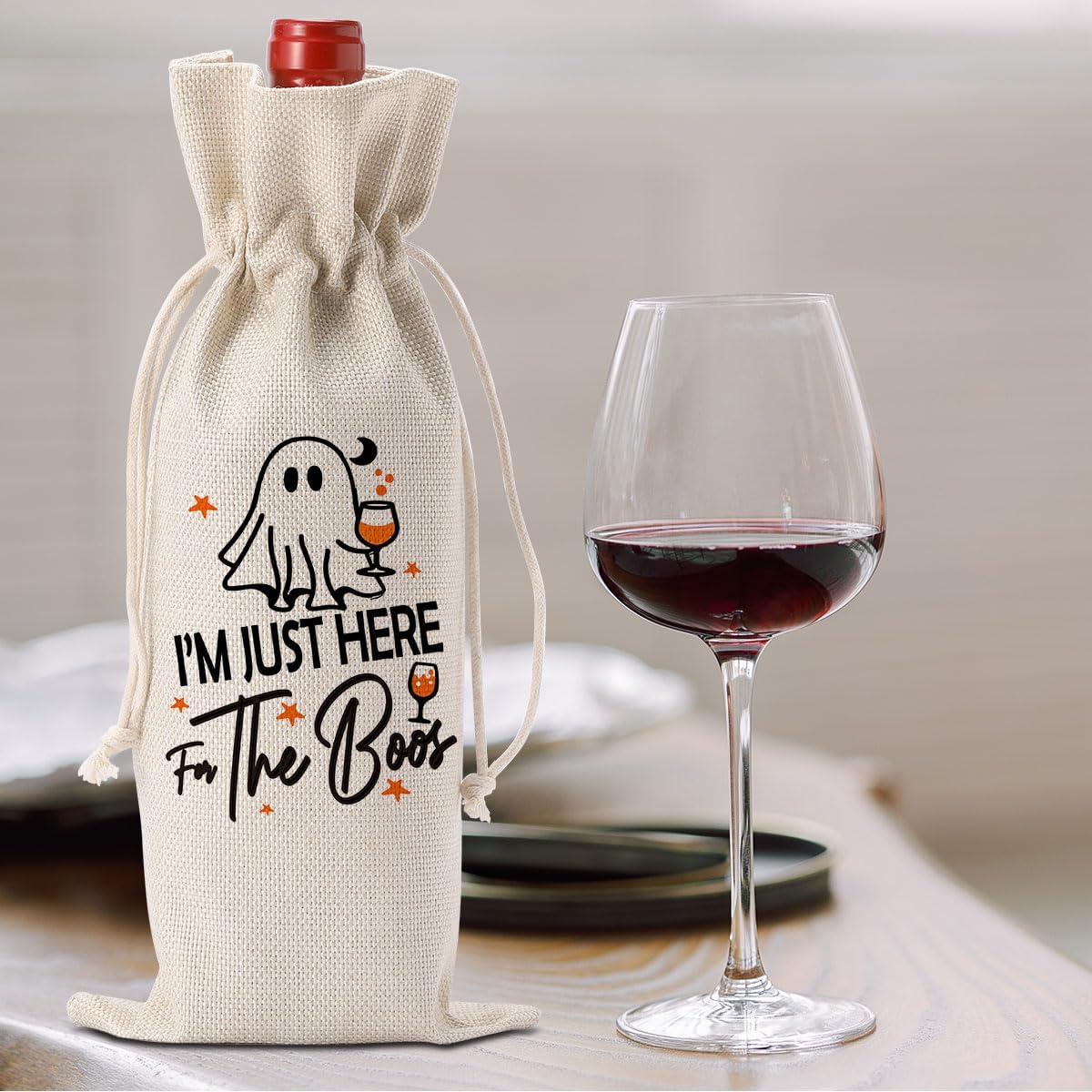 Funny Halloween Ghost Wine Bag Hocus Pocus Decor Gifts Halloween Party Supplies Home Decorations Wine Accessories for Wine Lovers Women Men Friend for the Boos Wine Bag