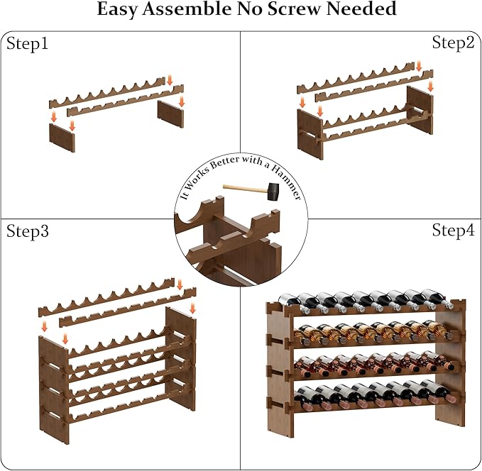 Bambloom Wine Rack Freestanding Floor, Wooden Stackable Bottle Storage Rack for Kitchen,Cellar. 36 Bottles Wine Holder Display Shelves for Champagne(Walnut)