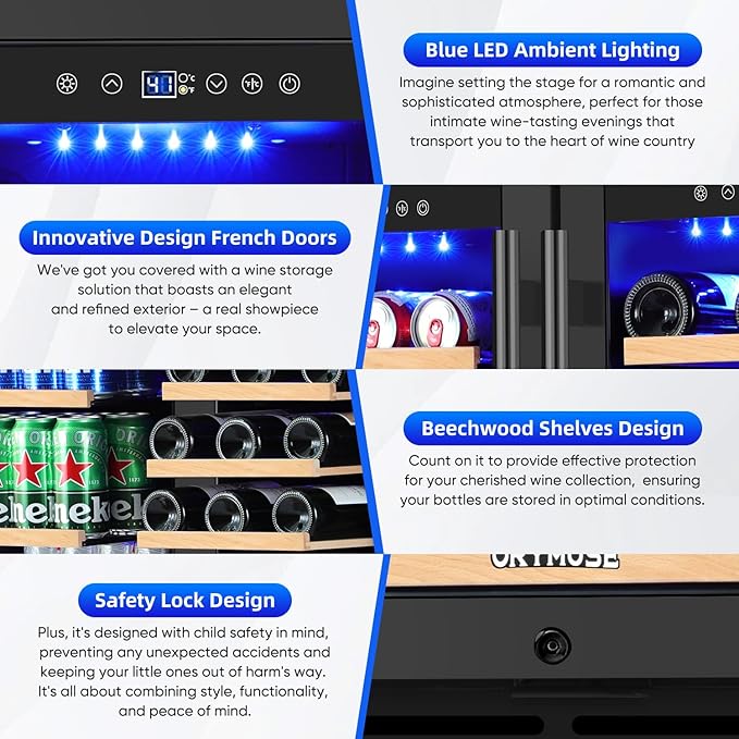 30 Inch Wine & Beverage Refrigerator– Dual Zone Beverage Cooler with Glass Door, Digital Touch Control, Wine Fridge Under-Counter or Freestanding, Holds 30 Bottles & 110 Cans Large Capacity, Black