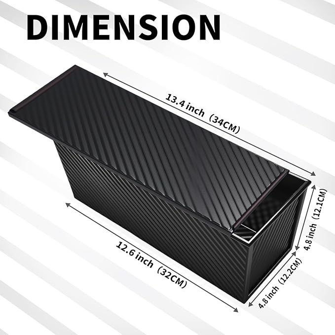 Pullman Loaf Pan with Lid 13x4, 2.2 lb Dough Capacity Bread Loaf Pan, PFTE and PFOA-Free, Healthy Baking for Homemade Sourdough & Sandwich Bread, Nonstick & Easy Clean (Black)