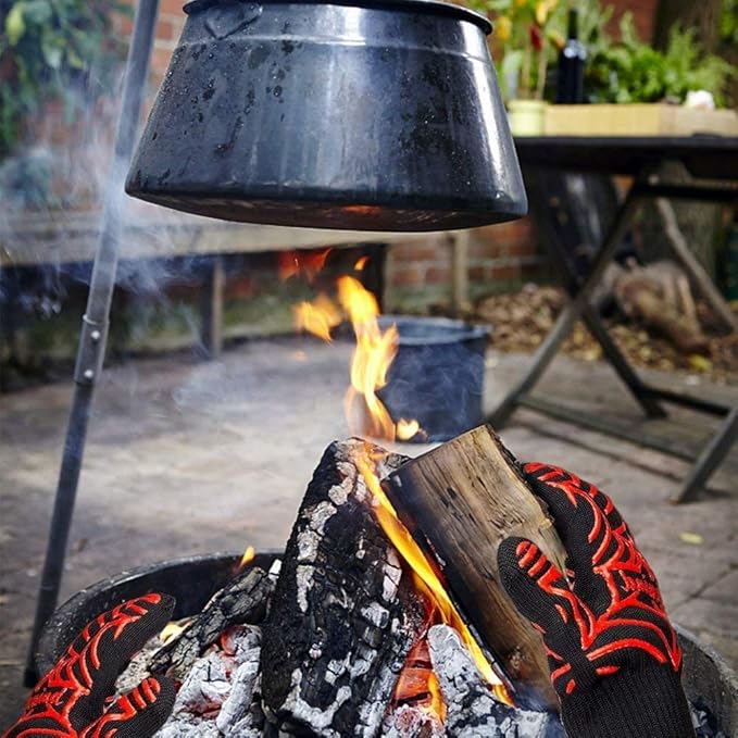 GRILL HEAT AID BBQ Grill Gloves Heat Proof for Grilling – Fireproof 1472°F Heat-Resistant Grill Mitts for Outdoor Barbecue and Smoker, Campfire, Fire Pit, Oven Glove with Fingers for Baking Pizza