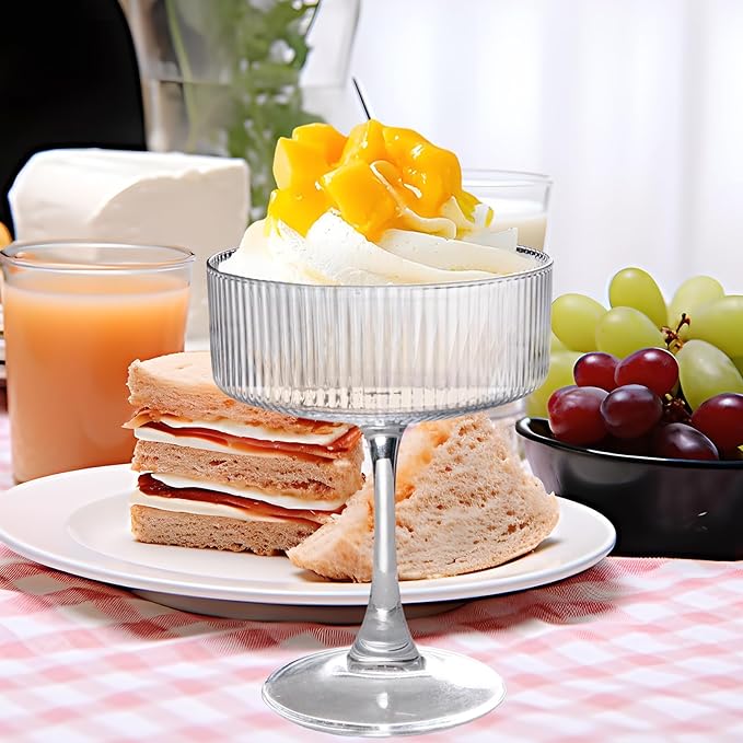 11oz Large Vintage Coupe Glasses Set of 6,Ribbed Cocktail Glasses,Classic Espresso Martini Glasses,Margarita and Champagne Glasses for Bar,Wine,Dessert,Cocktail Glassware Gift Set