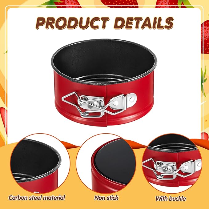 Sunnyray 8 Pcs 4 Inch Springform Pan for Baking Mini Cheesecake Pans with Removable Bottom Nonstick Leakproof Round Cake Mold Spring Form Molds for Mini Cheesecake Pizza and Quiches (Red)