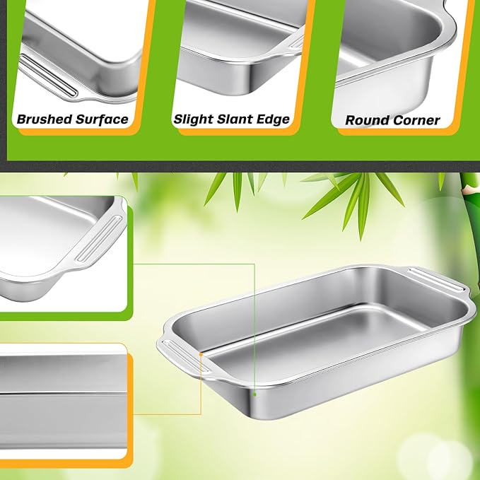 2 Pcs Stainless Steel Cake Pan Rectangle Sheet Baking Pan Bakeware for Fish Cakes Breads Casseroles Fish Vegetables Dishwasher Safe(Handle,12" X 8" X 2.17")