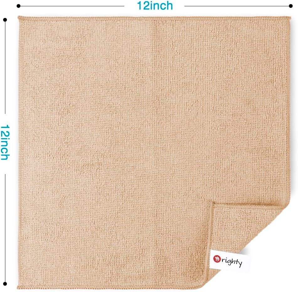 Orighty Microfiber Cleaning Cloth, 12 Pack Highly Absorbent Cleaning Supplies, Lint Free Cloths for Multiple-use, Powerful Dust Removal Clean Rags for House, Kitchen, Car Care(12x12 inch) Brown