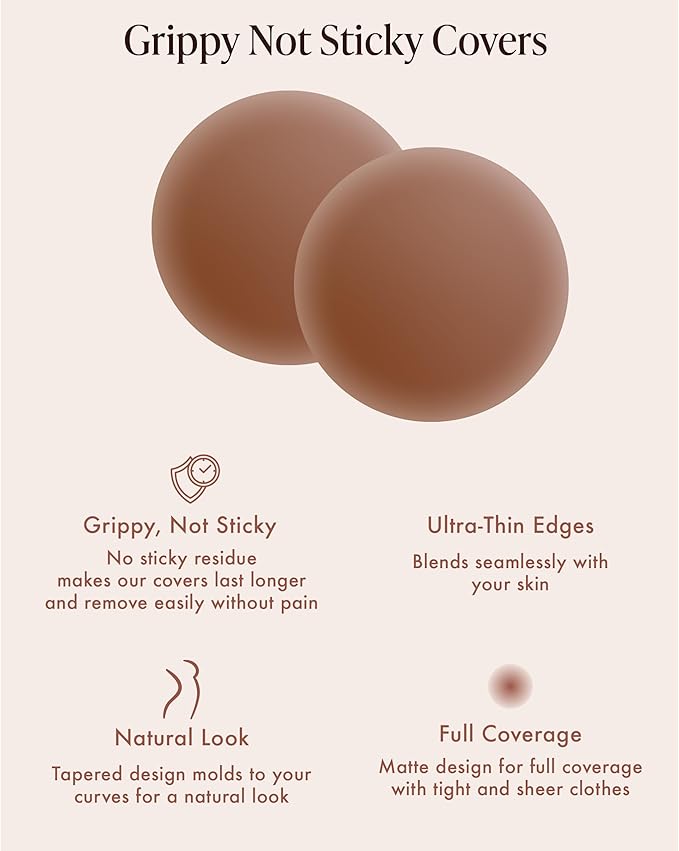 Grippy Not Sticky Nipple Covers - Cakes Reusable Non Adhesive Nipple Pasties for Women - Silicone Bra Inserts