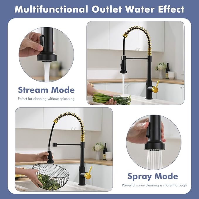 GIMILI Black and Gold Touchless Kitchen Faucet with Pull Down Sprayer, Motion Sensor Smart Hands-Free Activated Single Hole Spring Faucet for Kitchen Sink, Matte Black&Brushed Gold