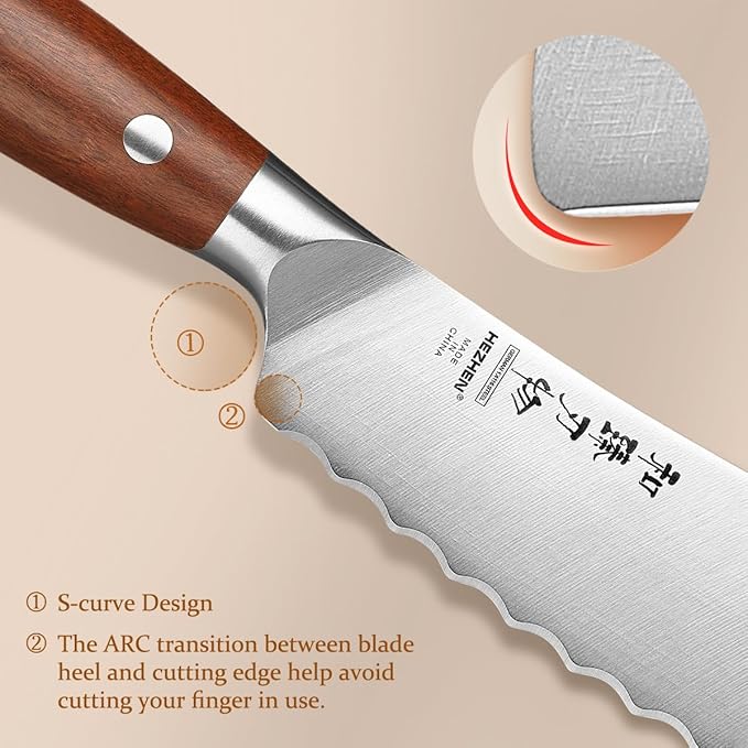 HEZHEN 6.1 inch Tomato Slicing Knife – Germany 1.4116 Stainless Steel Serrated Blade,with Full Tang Handle