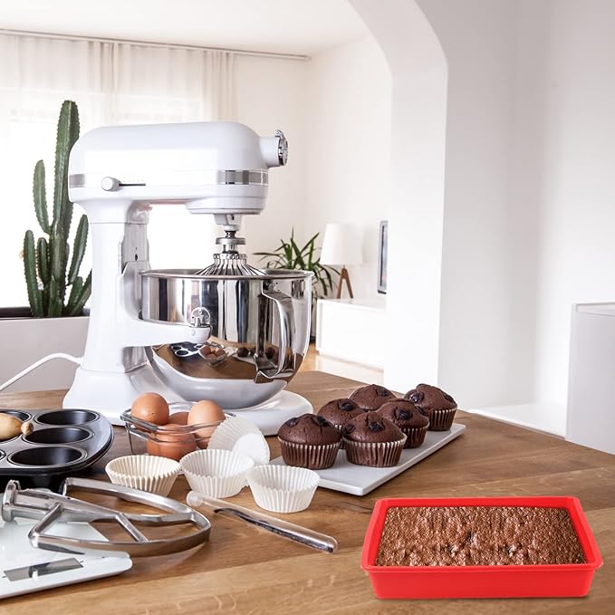 Geetery Set of 4 Silicone Square Cake Pan Silicone Brownie Pan Nonstick Baking Mold for Muffin Bread Rice Crispy Lasagna Pie, Red(7.5 x 7.5 x 1.5 Inches)