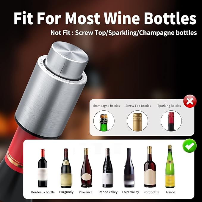 Wine Bottle Stoppers，2-in-1 Vacuum Wine Stopper，Stainless Steel Wine Savers, Reusable Wine Preserver, Vacuum Pump Corks Keep Wine Really Fresh, Best Gift Accessories,Hanlomele(1 Pack)