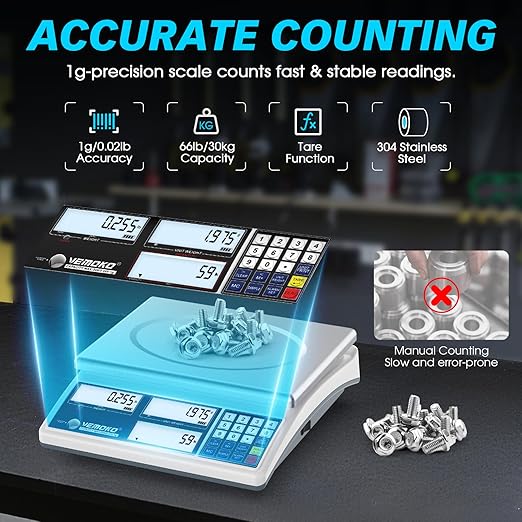 Industrial Counting Scale for Small Parts - 30kg/66lb Digital Gram Scale with 1g Precision, kg/g/lb Switchable Electronic Scale for Jewelry Coin, Precious Metals & Piece Counting Scales