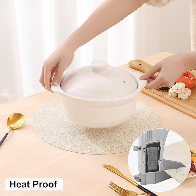 homing Round Faux Leather Placemat and Coaster 4 Packs, Washable Heat Resistant Dining Place Mats, Wipeable Double-Sided Table Mats for Indoor and Outdoor, Diameter 13 and 3.93 inch, Beige