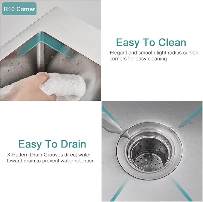 15 inch Bar Sink, KINKIB Drop in Topmount Bar Sink or Prep Kitchen Sink, Handmade Single Bowl T-304 Stainless Steel Small Overmount Kitchen Sink with Basket Strainer